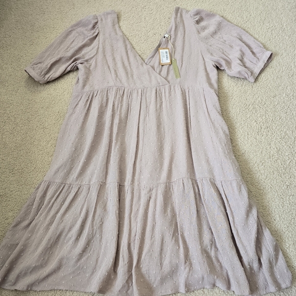 NWT $115 Monk & Lou Swiss Dot Tiered Dress Size L Blush Pink Maeve - Picture 3 of 11